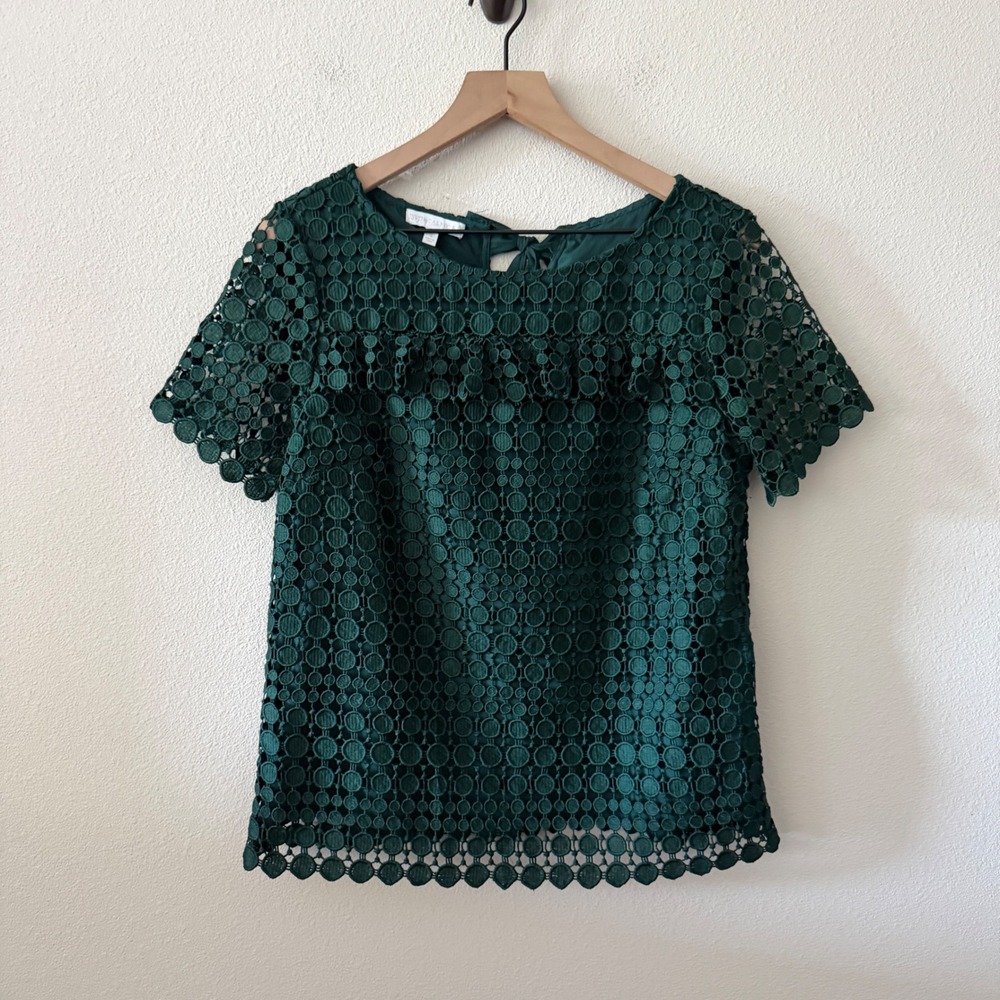 RSVP BY TALBOTS Womens Green Circle Lace Top Size Small Classic Holiday Elegant
